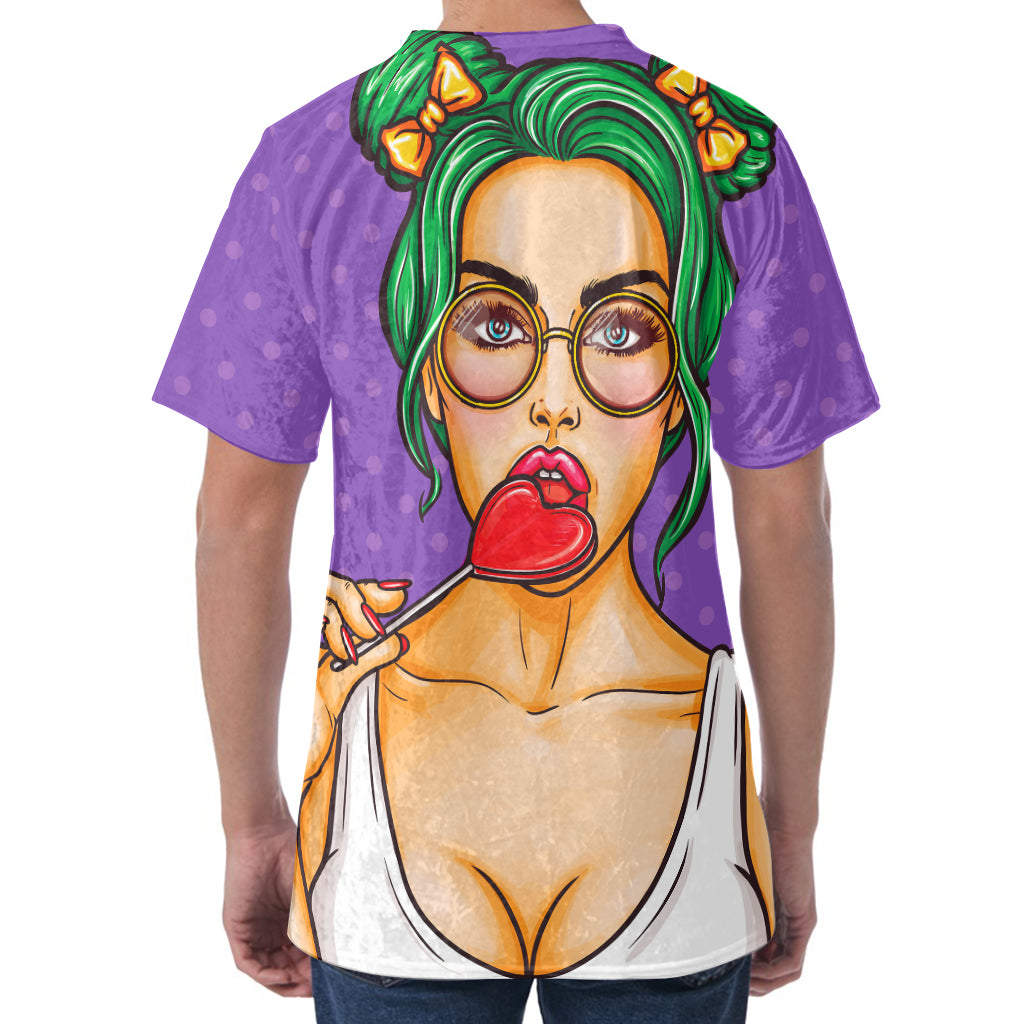Punk Girl And Lollipop Print Men's Velvet T-Shirt
