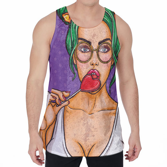 Punk Girl And Lollipop Print Men's Velvet Tank Top