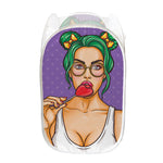 Punk Girl And Lollipop Print Mesh Laundry Hamper