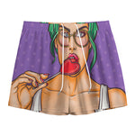 Punk Girl And Lollipop Print Mesh Shorts
