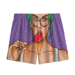 Punk Girl And Lollipop Print Mesh Shorts