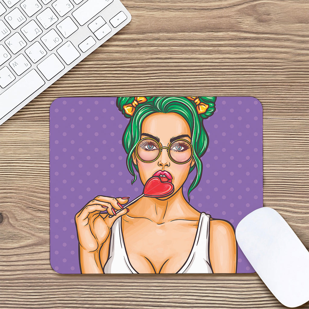Punk Girl And Lollipop Print Mouse Pad