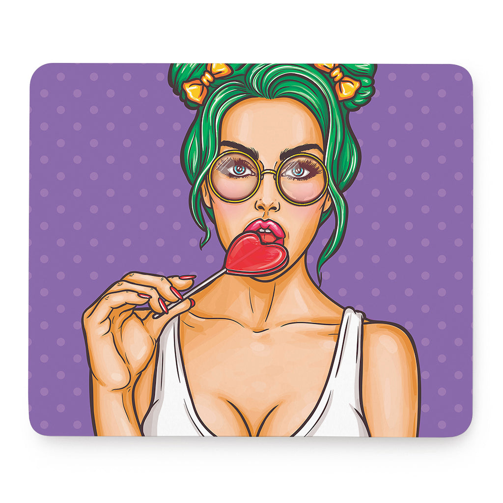Punk Girl And Lollipop Print Mouse Pad