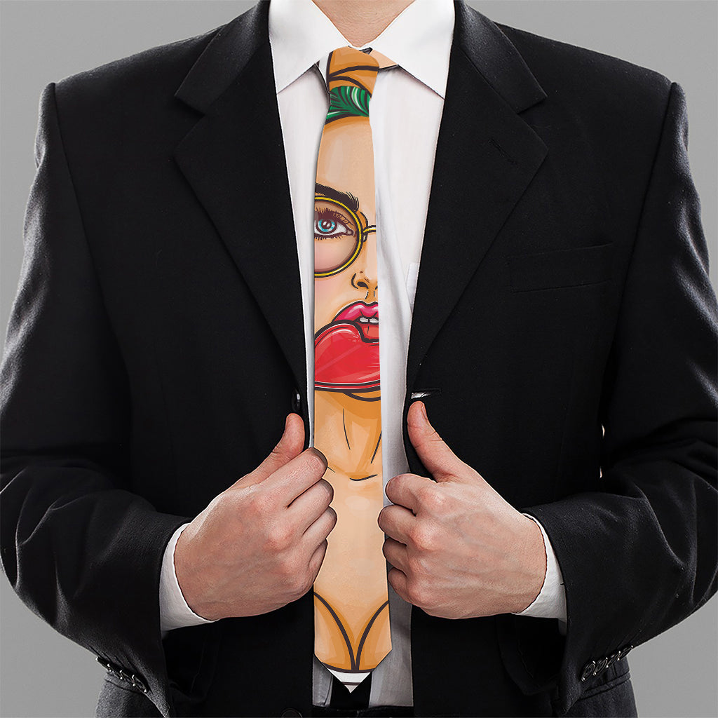 Punk Girl And Lollipop Print Necktie