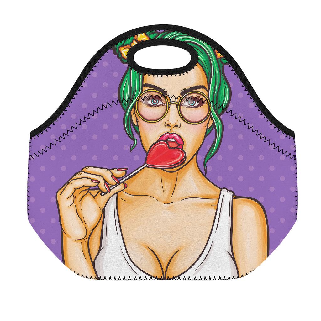 Punk Girl And Lollipop Print Neoprene Lunch Bag