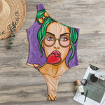 Punk Girl And Lollipop Print One Shoulder Bodysuit