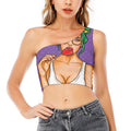Punk Girl And Lollipop Print One Shoulder Crop Top
