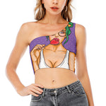 Punk Girl And Lollipop Print One Shoulder Crop Top
