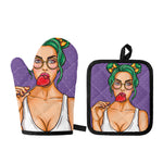 Punk Girl And Lollipop Print Oven Mitt And Pot Holder Set