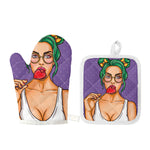 Punk Girl And Lollipop Print Oven Mitt And Pot Holder Set