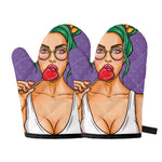 Punk Girl And Lollipop Print Oven Mitts