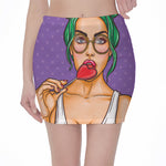 Punk Girl And Lollipop Print Pencil Mini Skirt