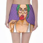 Punk Girl And Lollipop Print Pencil Mini Skirt