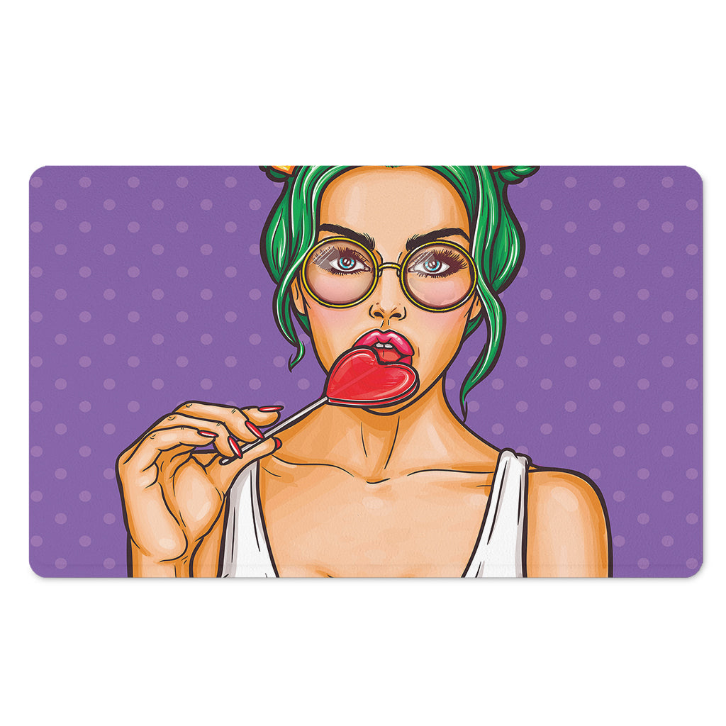 Punk Girl And Lollipop Print Polyester Doormat