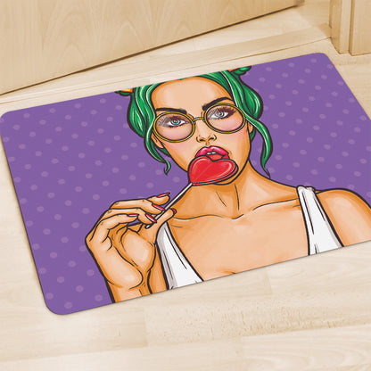 Punk Girl And Lollipop Print Polyester Doormat