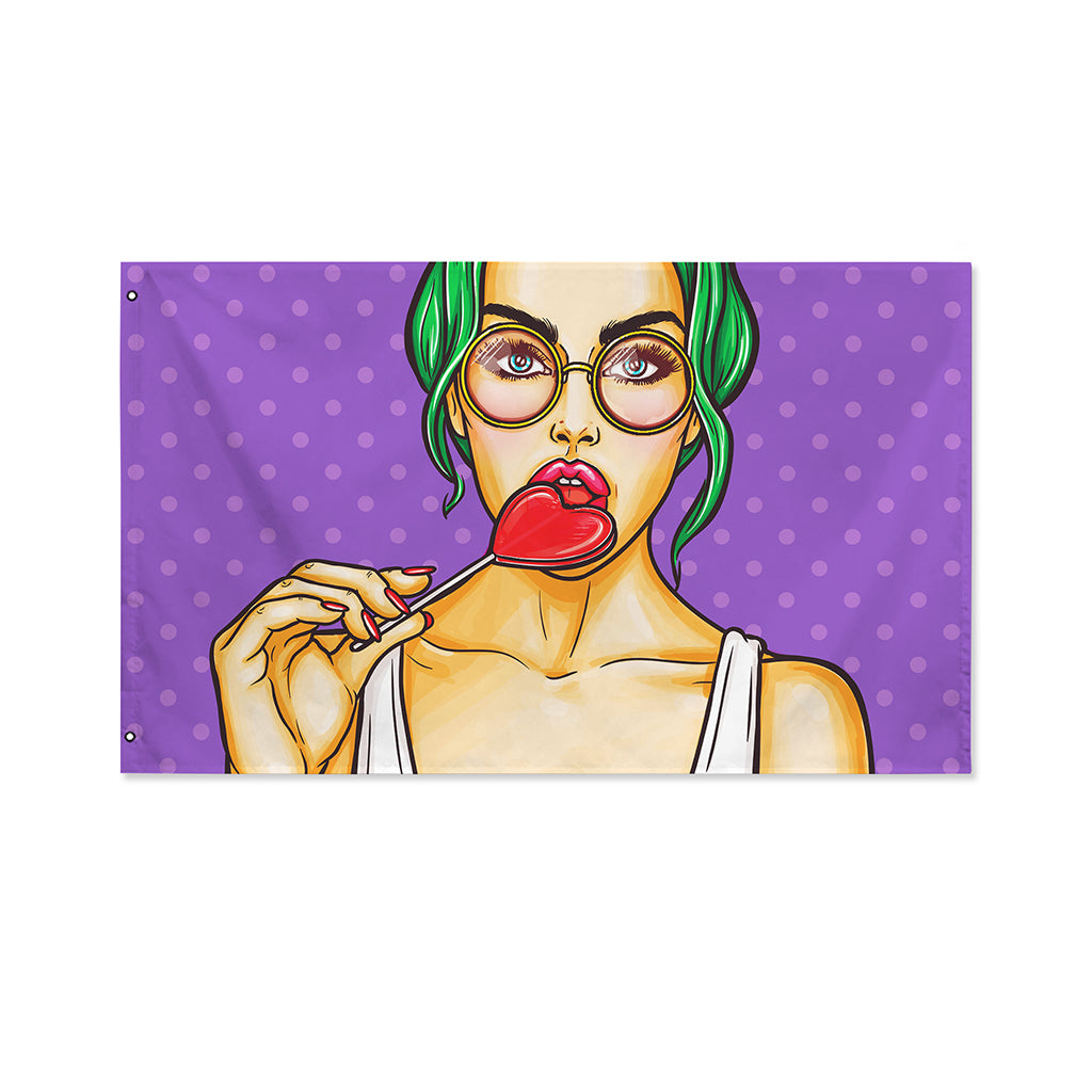 Punk Girl And Lollipop Print Polyester Flag