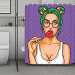 Punk Girl And Lollipop Print Polyester Shower Curtain