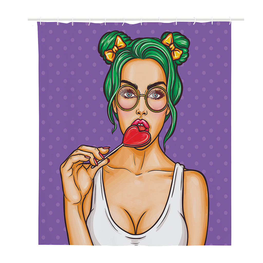 Punk Girl And Lollipop Print Polyester Shower Curtain