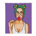 Punk Girl And Lollipop Print Polyester Shower Curtain