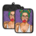 Punk Girl And Lollipop Print Pot Holders With Pocket
