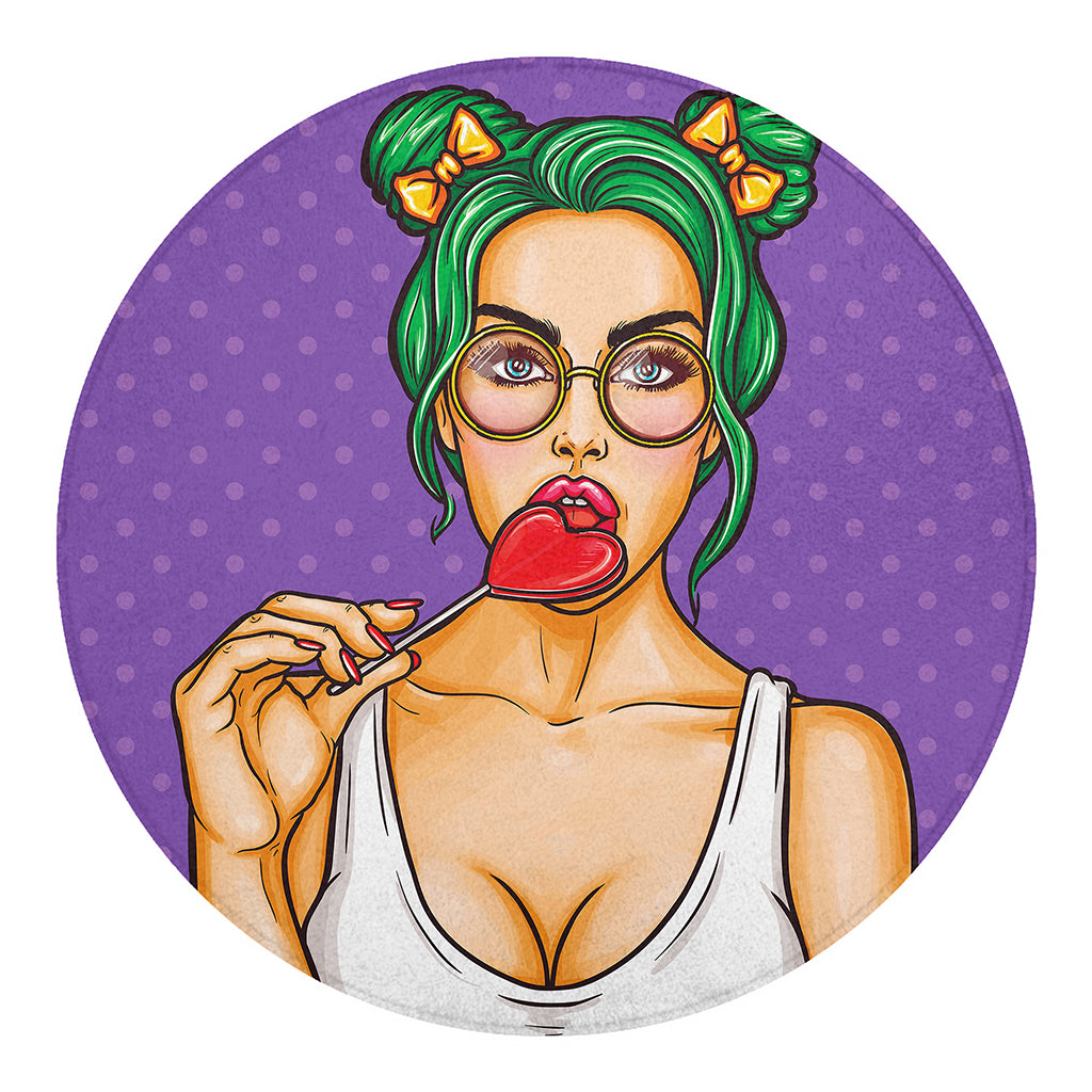 Punk Girl And Lollipop Print Round Blanket