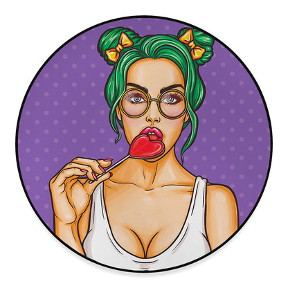 Punk Girl And Lollipop Print Round Floor Mat