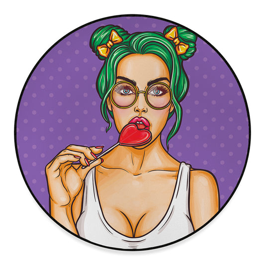 Punk Girl And Lollipop Print Round Floor Mat