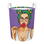 Punk Girl And Lollipop Print Round Laundry Basket