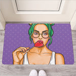 Punk Girl And Lollipop Print Rubber Doormat