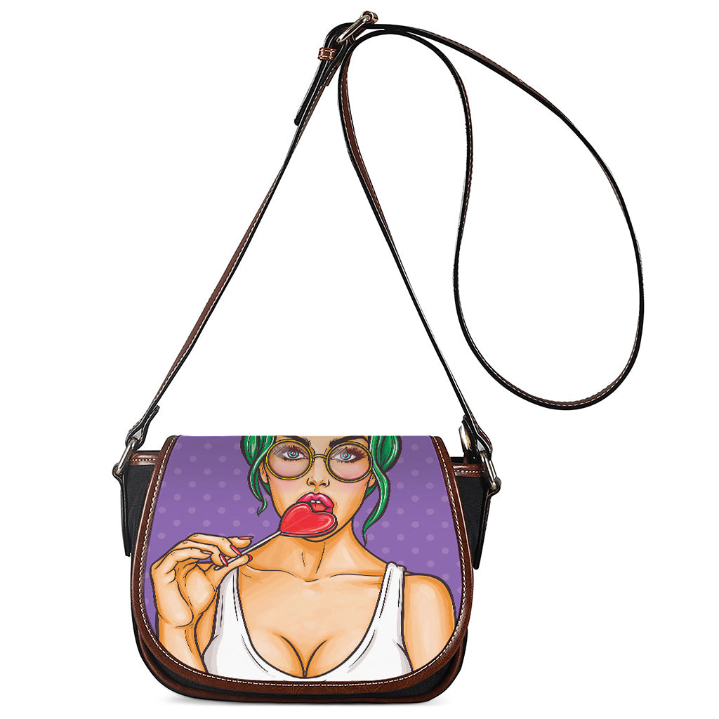 Punk Girl And Lollipop Print Saddle Bag