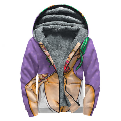 Punk Girl And Lollipop Print Sherpa Lined Zip Up Hoodie