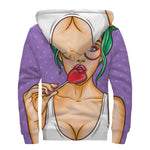 Punk Girl And Lollipop Print Sherpa Lined Zip Up Hoodie