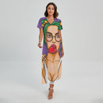 Punk Girl And Lollipop Print Short Sleeve Maxi Dress