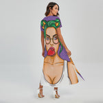 Punk Girl And Lollipop Print Short Sleeve Maxi Dress