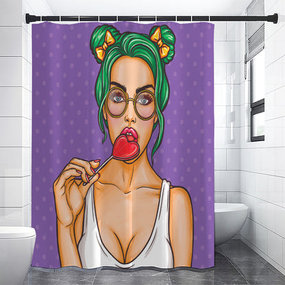 Punk Girl And Lollipop Print Shower Curtain