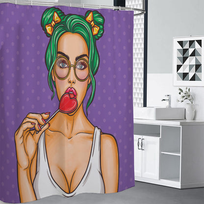 Punk Girl And Lollipop Print Shower Curtain