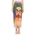 Punk Girl And Lollipop Print Side Slit Maxi Skirt