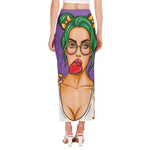 Punk Girl And Lollipop Print Side Slit Maxi Skirt