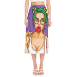 Punk Girl And Lollipop Print Side Slit Midi Skirt