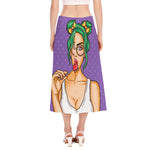 Punk Girl And Lollipop Print Side Slit Midi Skirt