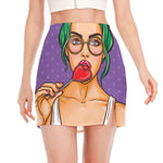Punk Girl And Lollipop Print Side Slit Mini Skirt
