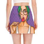 Punk Girl And Lollipop Print Side Slit Mini Skirt