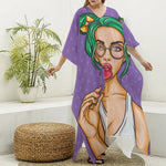 Punk Girl And Lollipop Print Silk V-Neck Kaftan Dress