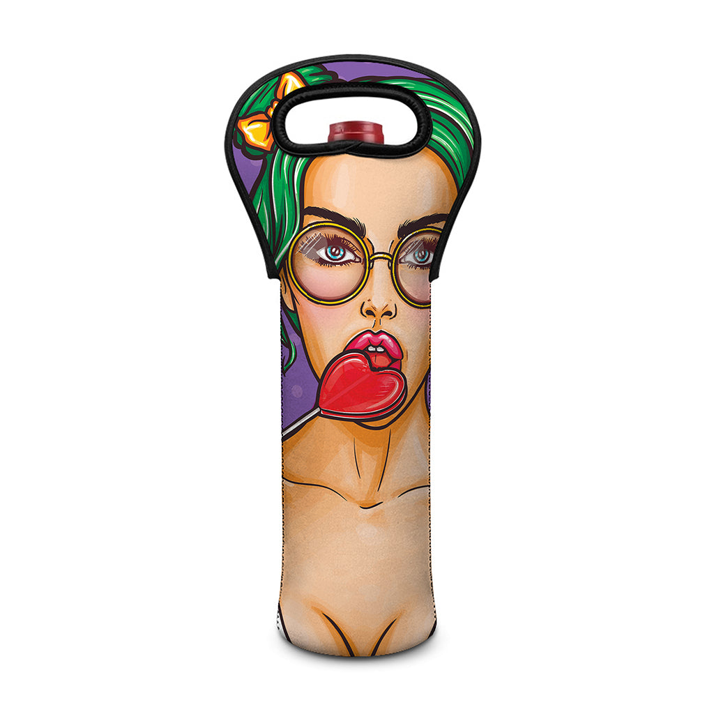 Punk Girl And Lollipop Print Single Neoprene Wine Tote