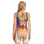 Punk Girl And Lollipop Print Sleeveless One Piece Swimsuit