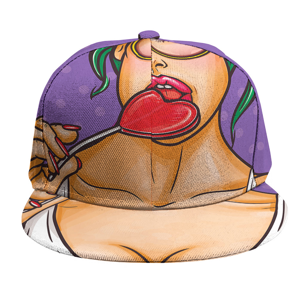 Punk Girl And Lollipop Print Snapback Cap