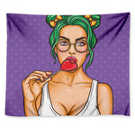Punk Girl And Lollipop Print Tapestry