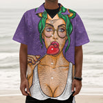 Punk Girl And Lollipop Print Textured Short Sleeve Shirt