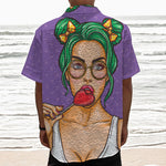 Punk Girl And Lollipop Print Textured Short Sleeve Shirt