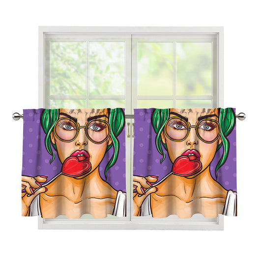 Punk Girl And Lollipop Print Tier Curtains